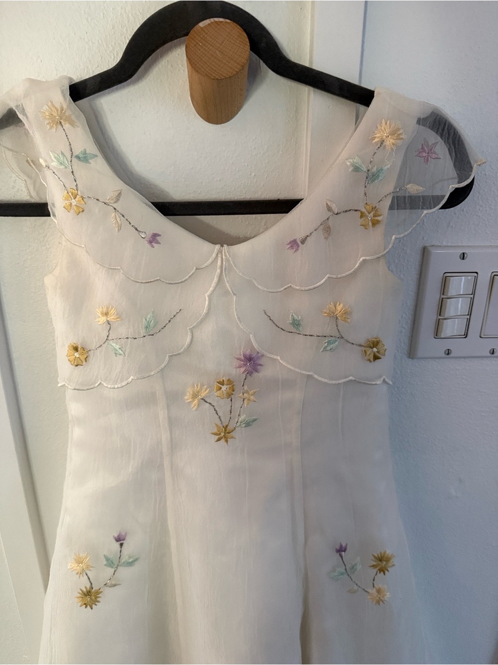 Cream Floral Embroidered Girls Party Dress - Picture 2 of 3